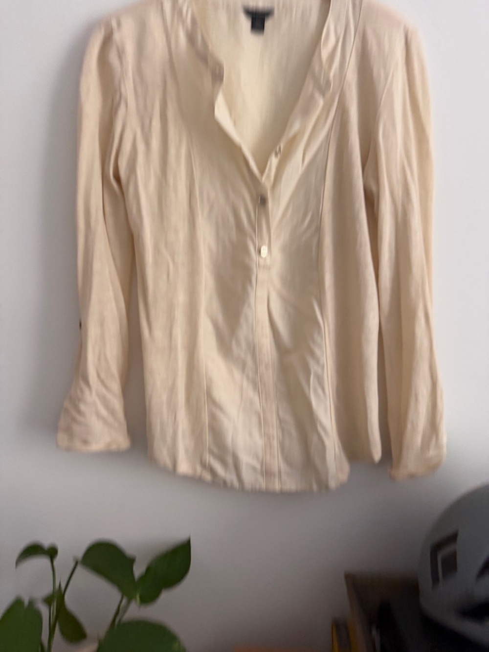 Ann Taylor linen + silk Soft Cream Button-Front Blouse